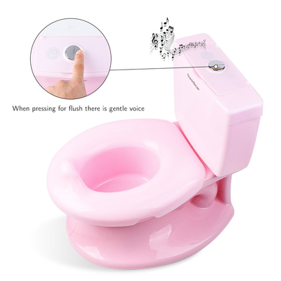 Toalete de bebê de plástico com botão de manuseio com banco de treinamento de padrão de impressão em cores rosa/azul/branco