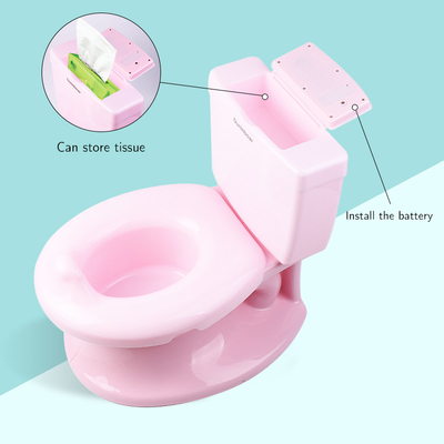 Toalete de bebê de plástico com botão de manuseio com banco de treinamento de padrão de impressão em cores rosa/azul/branco