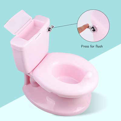 Toalete de bebê de plástico com botão de manuseio com banco de treinamento de padrão de impressão em cores rosa/azul/branco