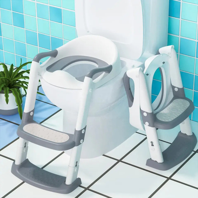 Cinza + Branco 3 em 1 Potty Training Toilette Seat com Step Stool Ladder para 1-6 anos de idade