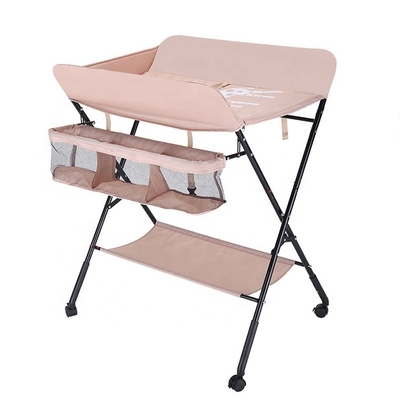 Estação de mudança de mesa de bebê moderna com roda e tubo de aço espessado
