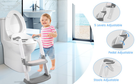 Cinza + Branco 3 em 1 Potty Training Toilette Seat com Step Stool Ladder para 1-6 anos de idade
