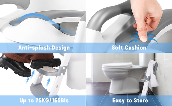 Cinza + Branco 3 em 1 Potty Training Toilette Seat com Step Stool Ladder para 1-6 anos de idade