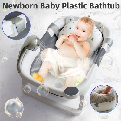Banheira de banho para bebés recém-nascidos Conjunto de almofada macia de plástico TPE Banheiras de banho para crianças dobráveis